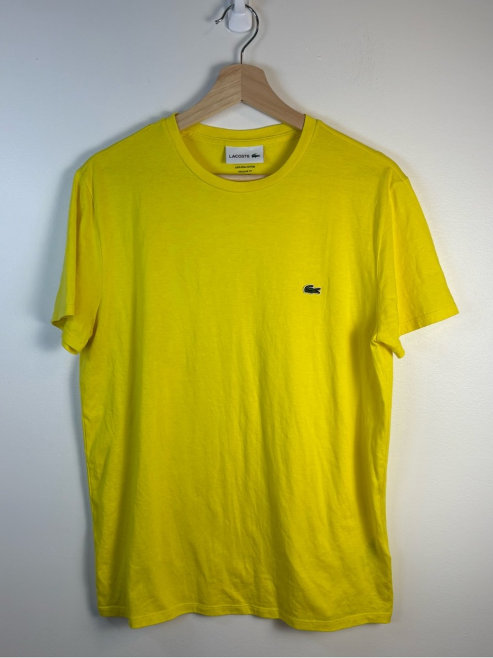 Lacoste Men’s Yellow T-Shirt Cotton Classic Logo, Size Large, Preppy, Tee,